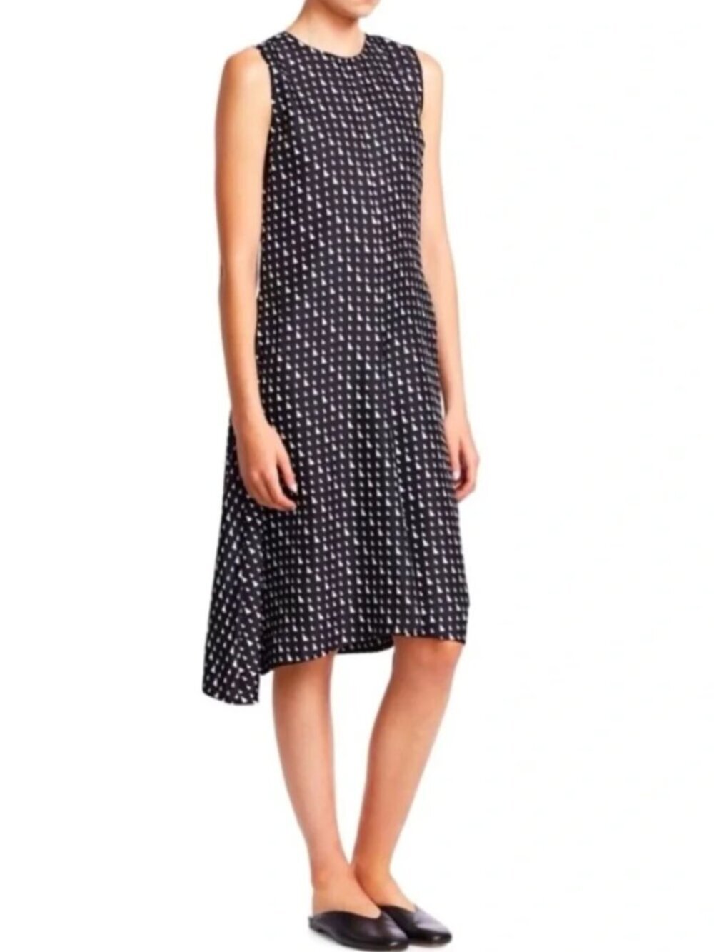 Theory Nophella Silk Geometric Print Dress Black Women's Size 4 Party Evening